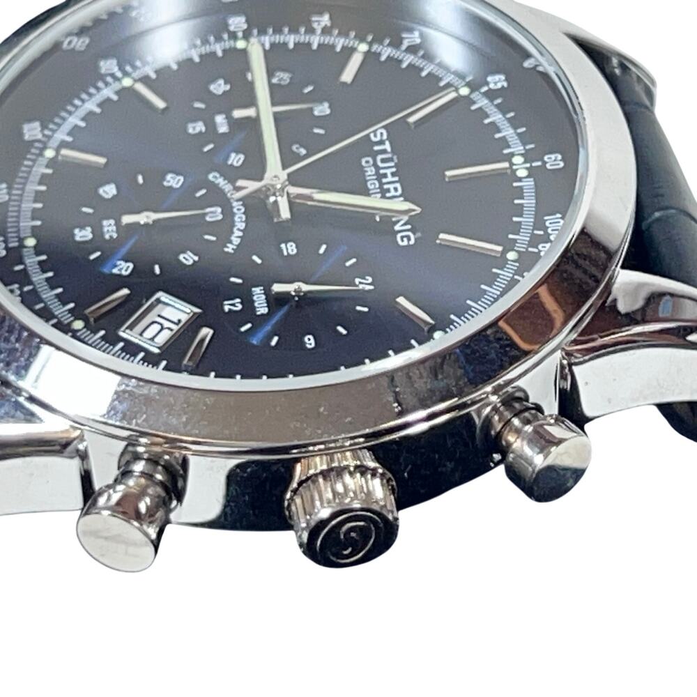 Stuhrling Original Rialto 3975L Chronograph Watch 44mm Stainless Steel Blue Dial - Picture 10 of 13